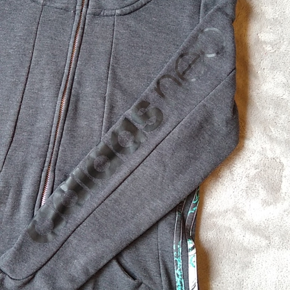 Adidas Neo Long Full Zip Hoodie Athletic Sweat Jacket Women's M. Gray Aqua/White - Picture 5 of 10